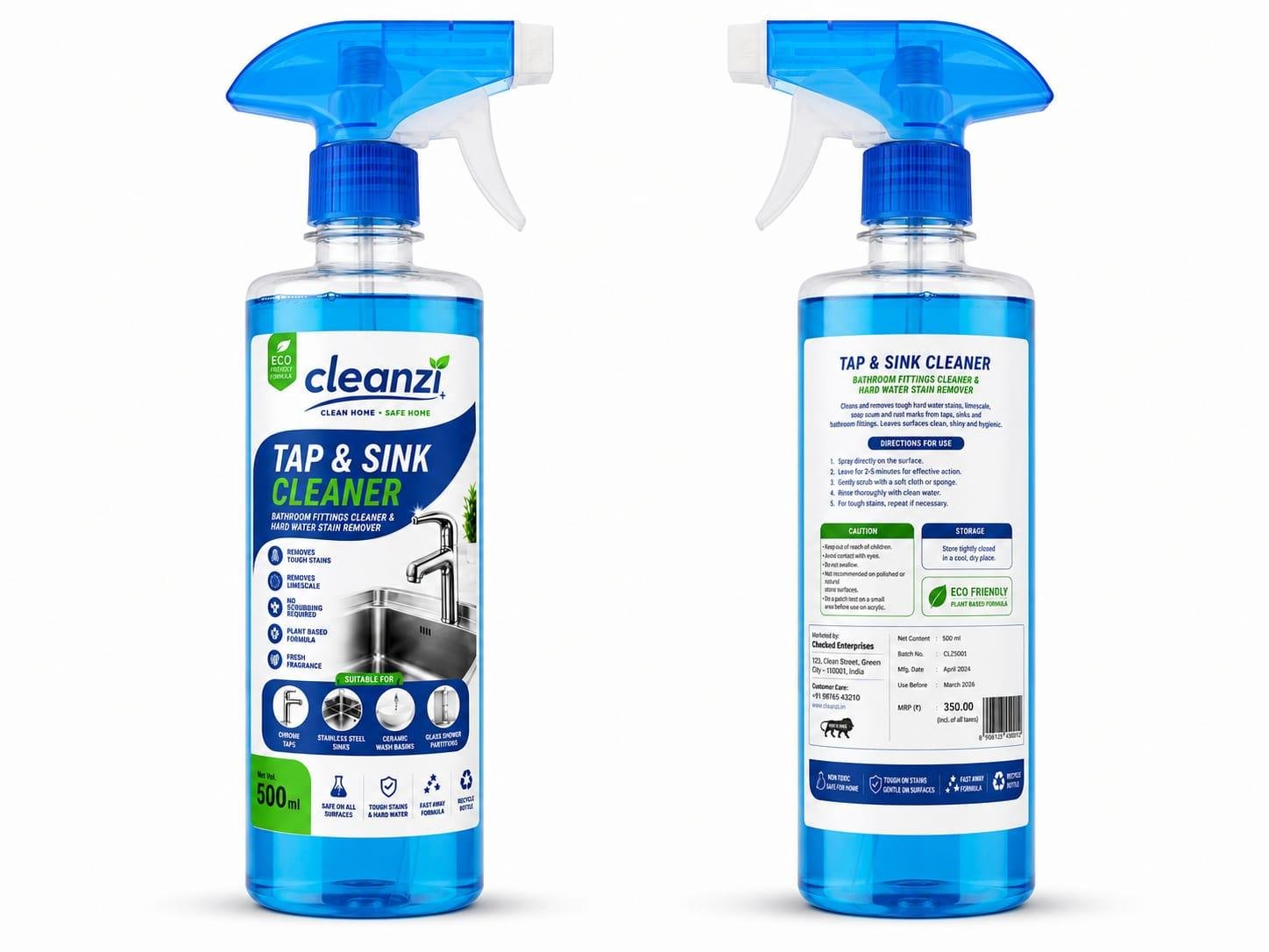 Cleanzi Tap & Sink Cleaner | Hard Water Stain Remover | Bathroom Cleaner Spray | Limescale Remover | 500ml - Image 6