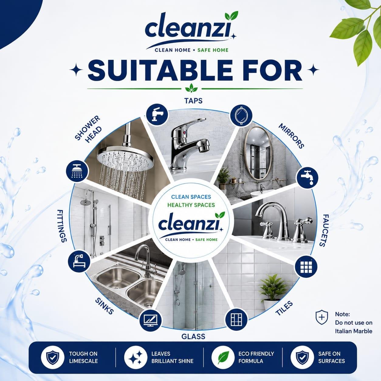 Cleanzi Tap & Sink Cleaner | Hard Water Stain Remover | Bathroom Cleaner Spray | Limescale Remover | 500ml - Image 4