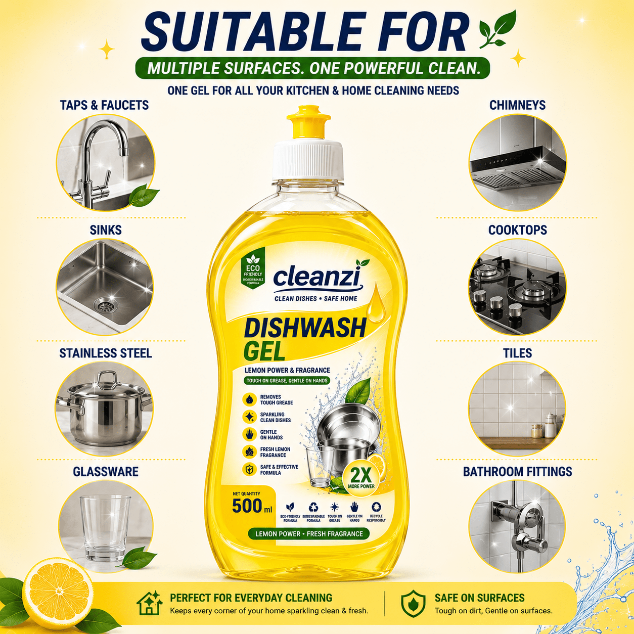 Cleanzi Dishwash Gel | Lemon Dishwashing Liquid for Tough Grease - Image 3