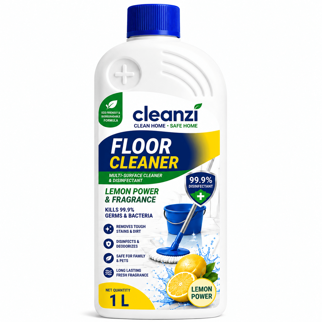 Cleanzi Floor Cleaner – Lemon Power Multi-Surface Floor Cleaning Liquid | Kills 99.9% Germs & Bacteria