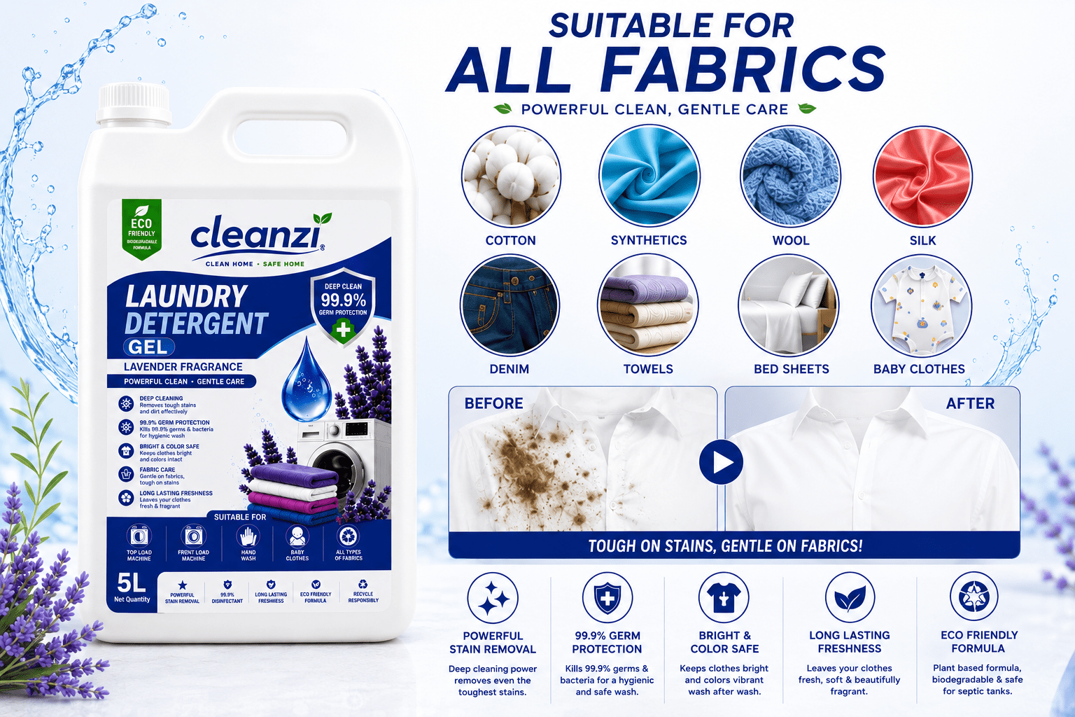 Cleanzi Laundry Detergent Liquid – Powerful Stain Remover | Fresh Fragrance | Suitable for All Fabrics - Image 2