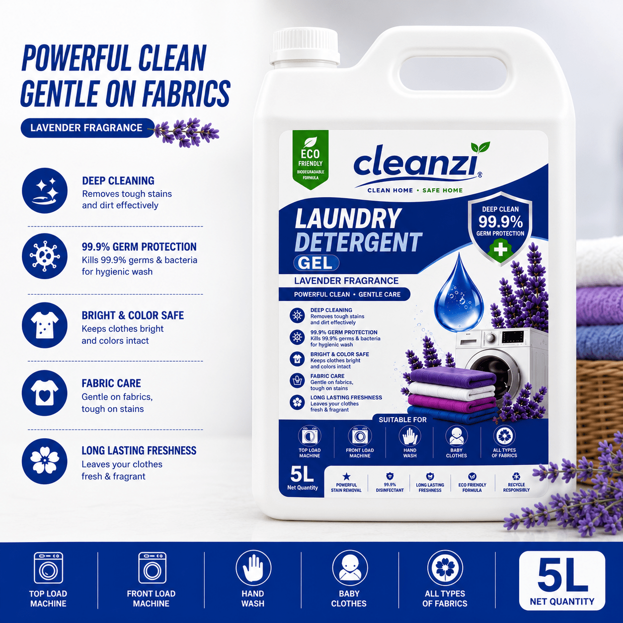 Cleanzi Laundry Detergent Liquid – Powerful Stain Remover | Fresh Fragrance | Suitable for All Fabrics - Image 4