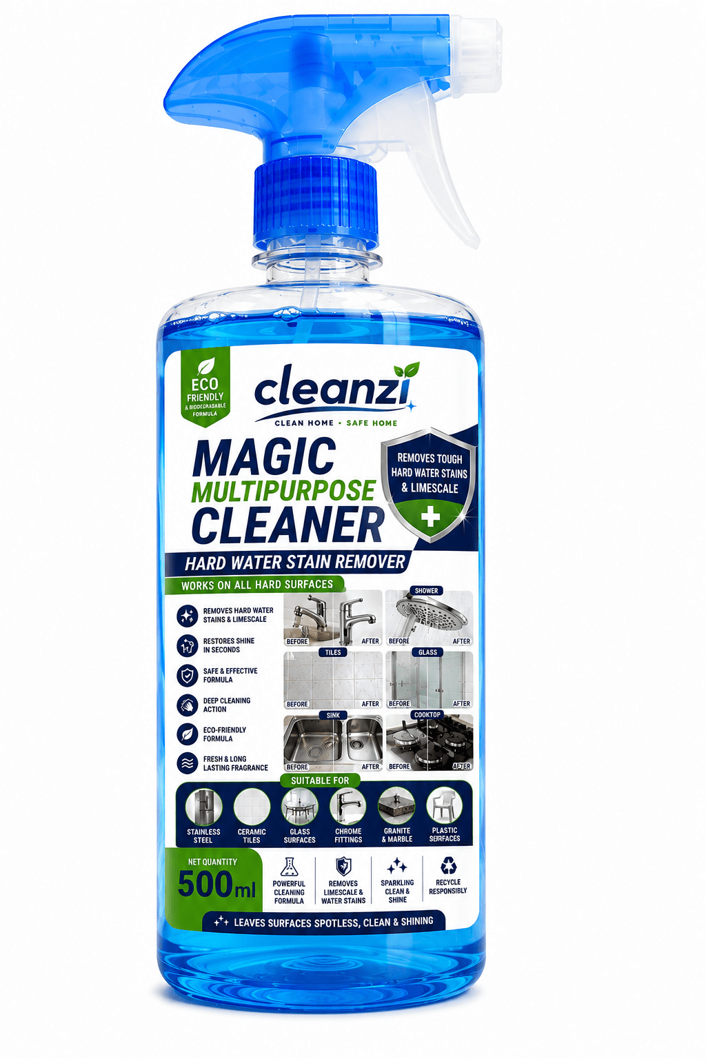 Cleanzi Multi-Purpose Cleaner – All-Purpose Surface Cleaner Spray | Removes Dirt, Grease & Germs