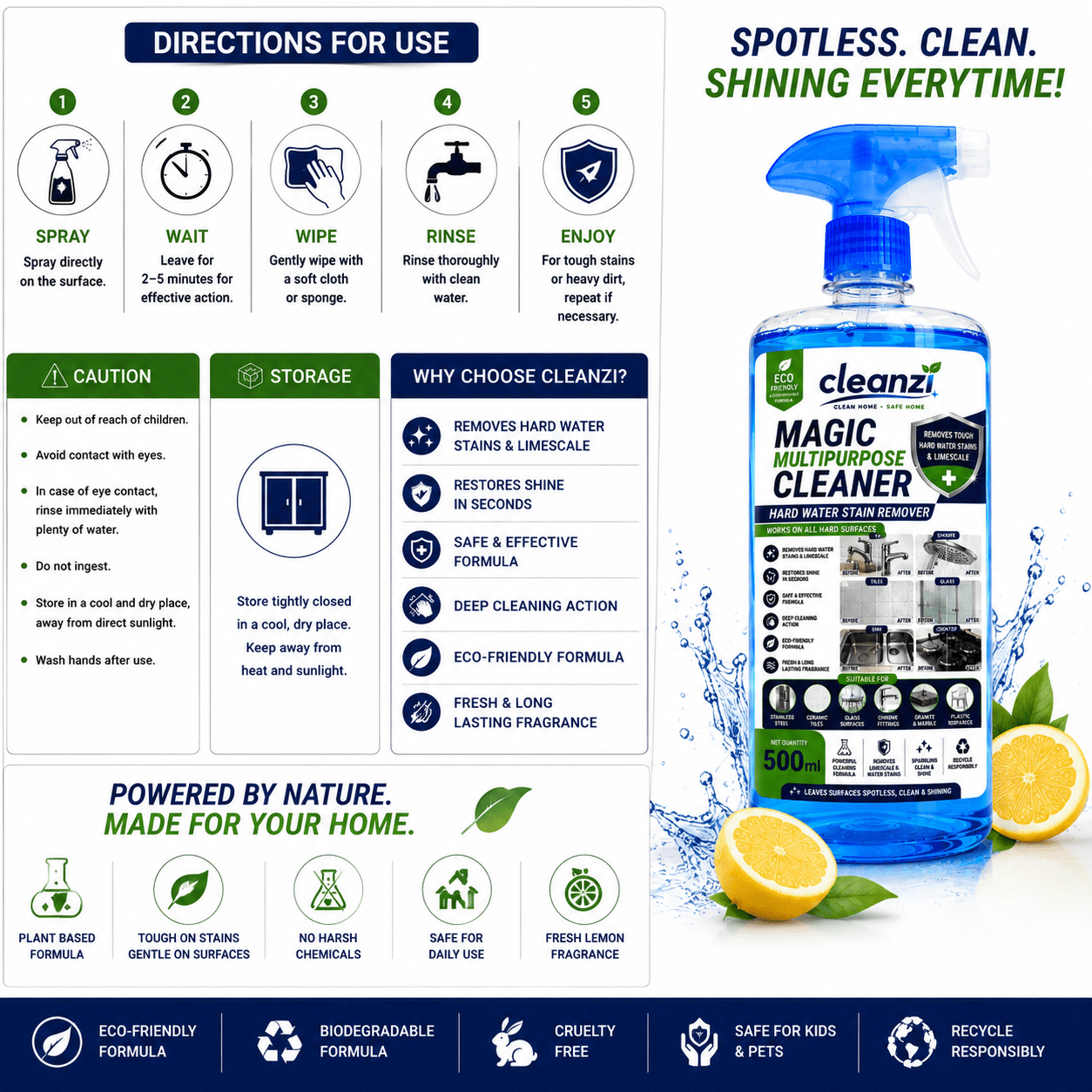 Cleanzi Multi-Purpose Cleaner – All-Purpose Surface Cleaner Spray | Removes Dirt, Grease & Germs - Image 2