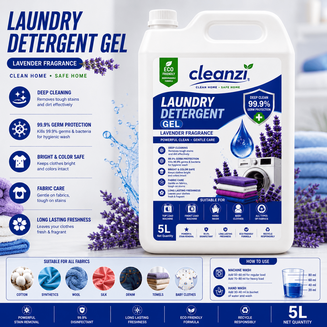 Cleanzi Laundry Detergent Liquid – Powerful Stain Remover | Fresh Fragrance | Suitable for All Fabrics - Image 3